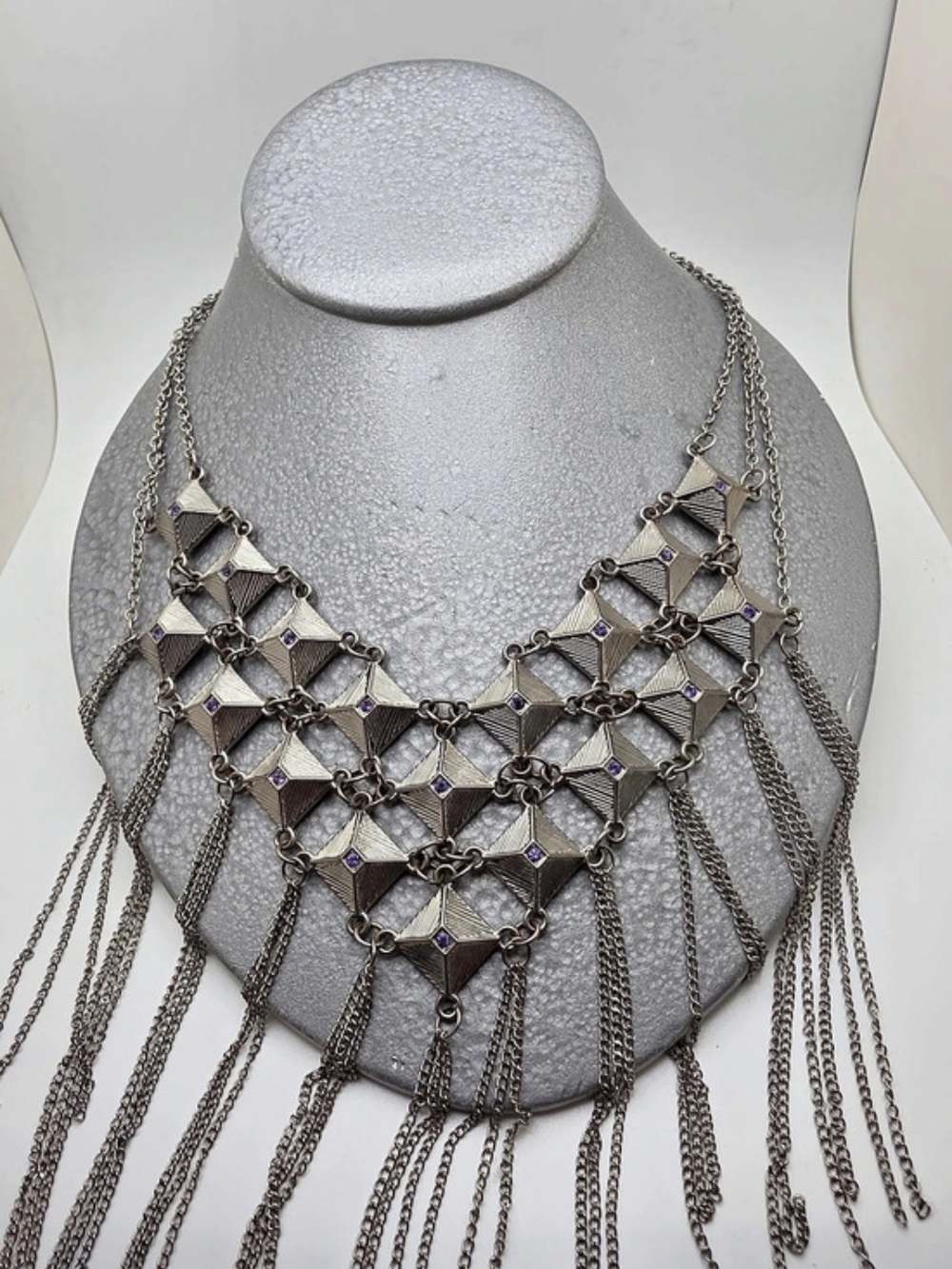 Geometric Silver Bib Necklace
